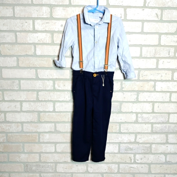 Zara Boys 3 Piece Suspender Set 2 Tone Blue Sz 3-5 Years - Picture 1 of 7